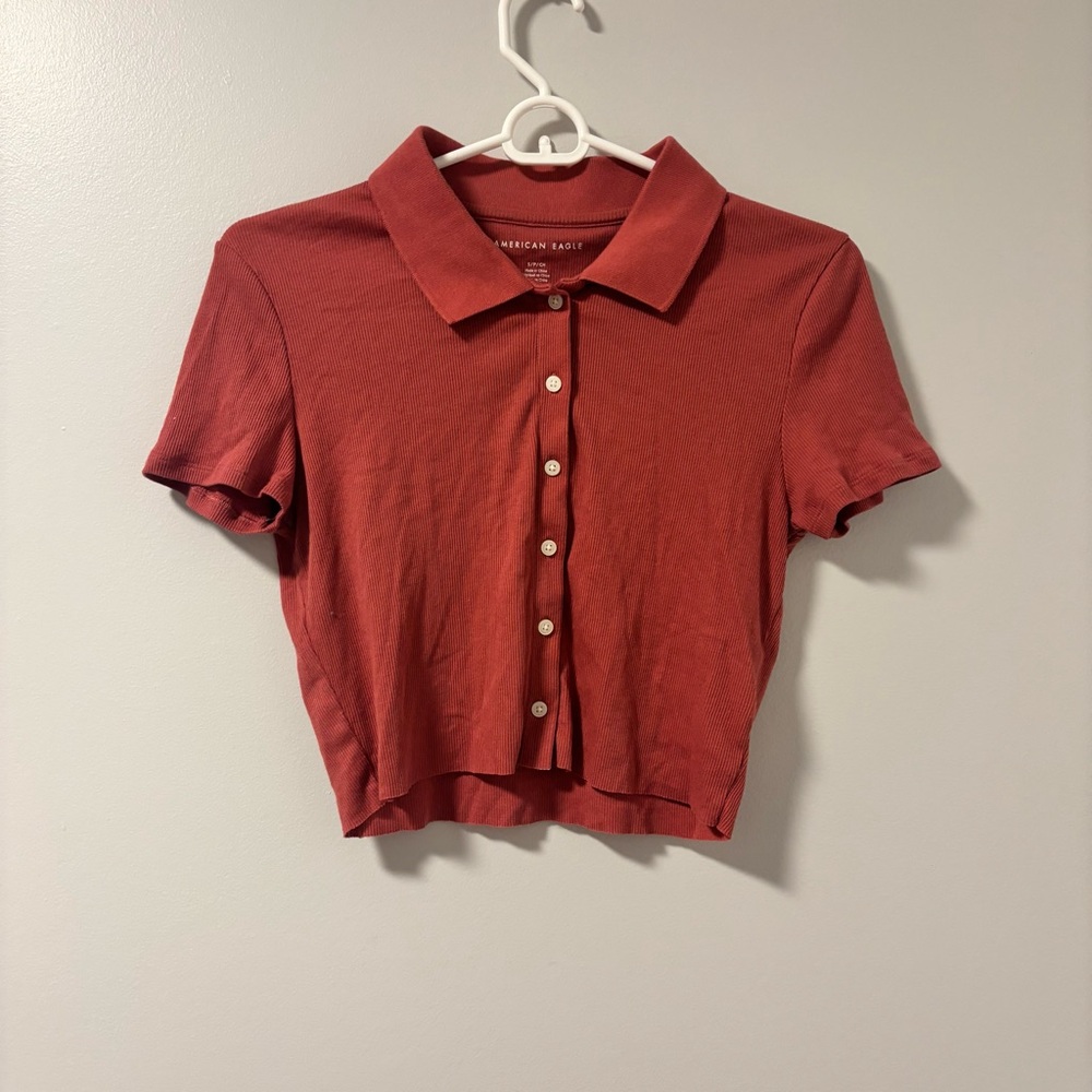 American Eagle Outfitters Rust Button-Down Crop Top Small